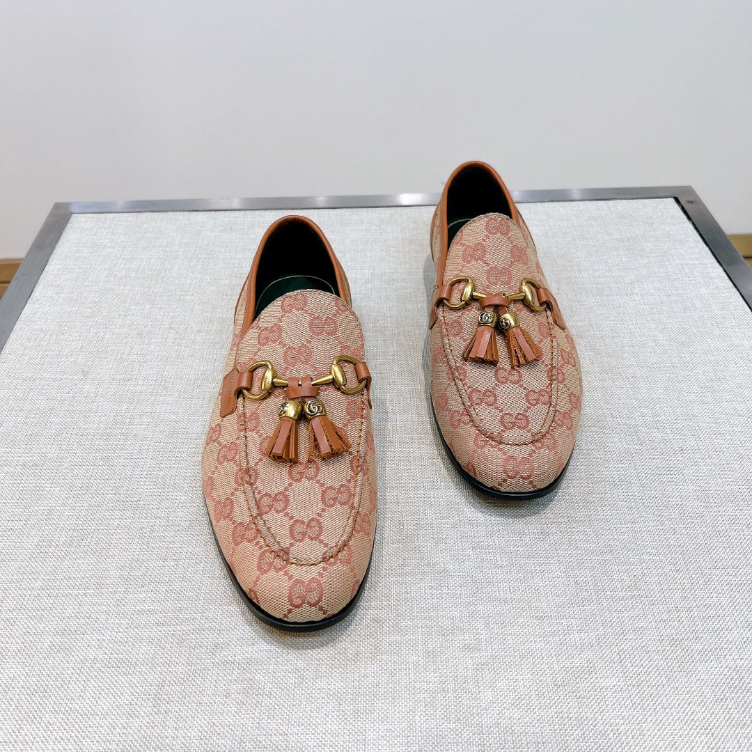 GG Men's Tassel Loafer Pink Canvas Calfskin 361365