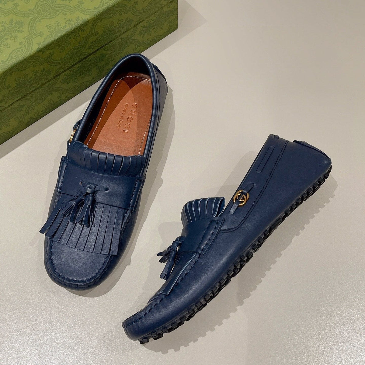 GG Men's Tassel Loafer Navy Blue Calfskin 561799
