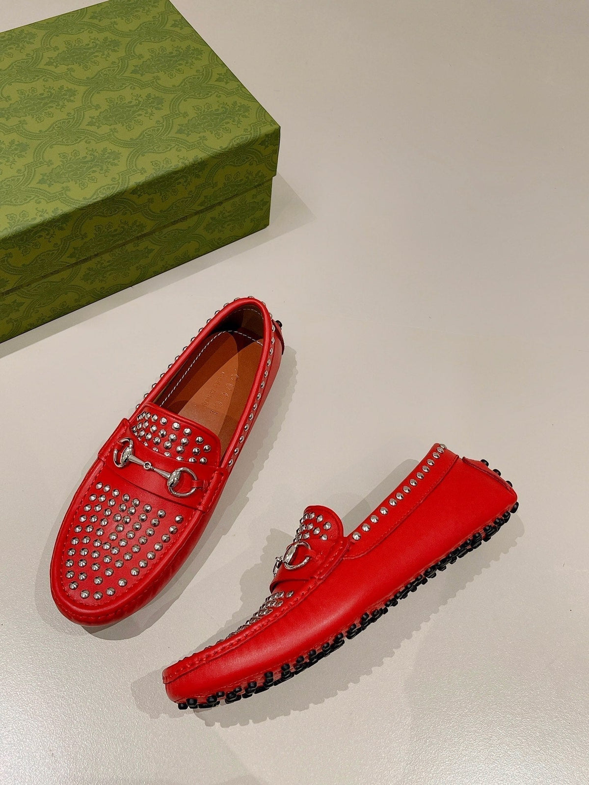 GG Men's Leather Loafer Stud Red Calfskin