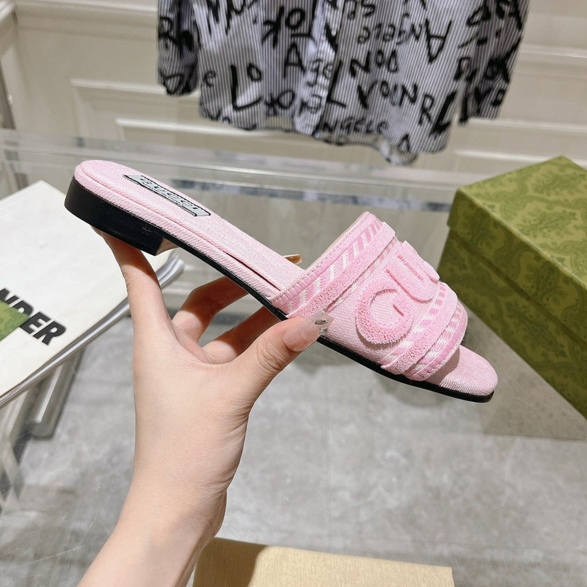GG  Interlocking double G hollow slippers PInk Rose