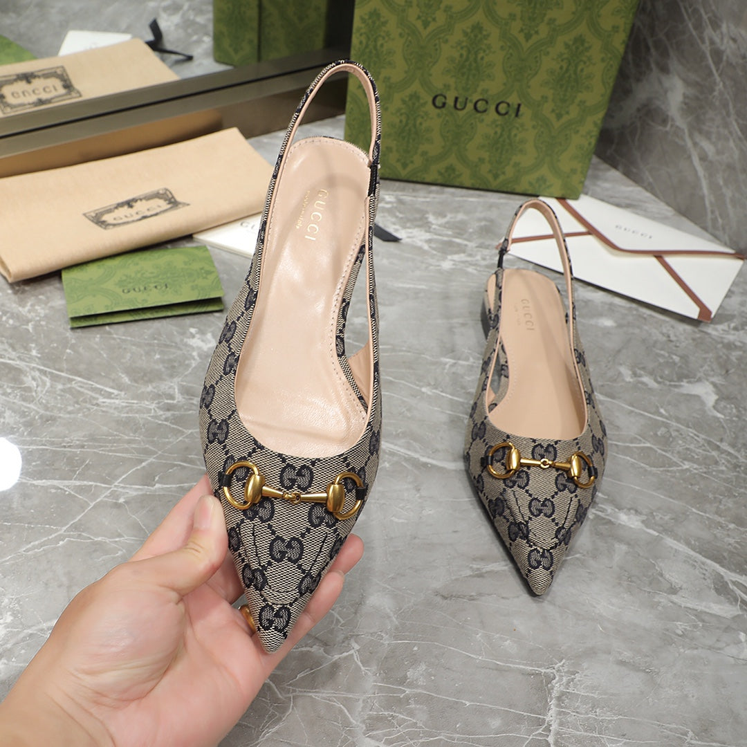 GG Slingback Flat Sandals Black Caro