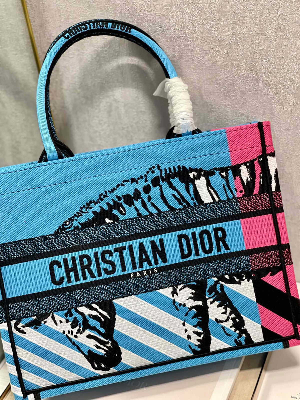 CD Zebra Book Tote  Bag Blue Canvas 336519