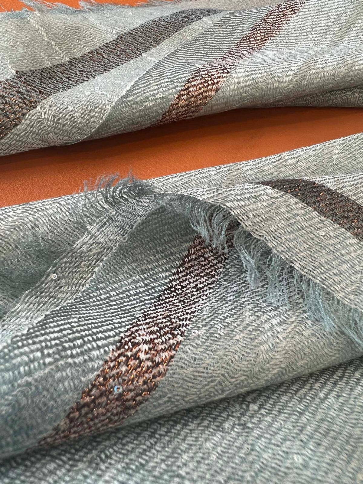 CC Square Scarf 100 CM In Grey Blue Cashmere And Wool Mix Sequin Fabric 345993