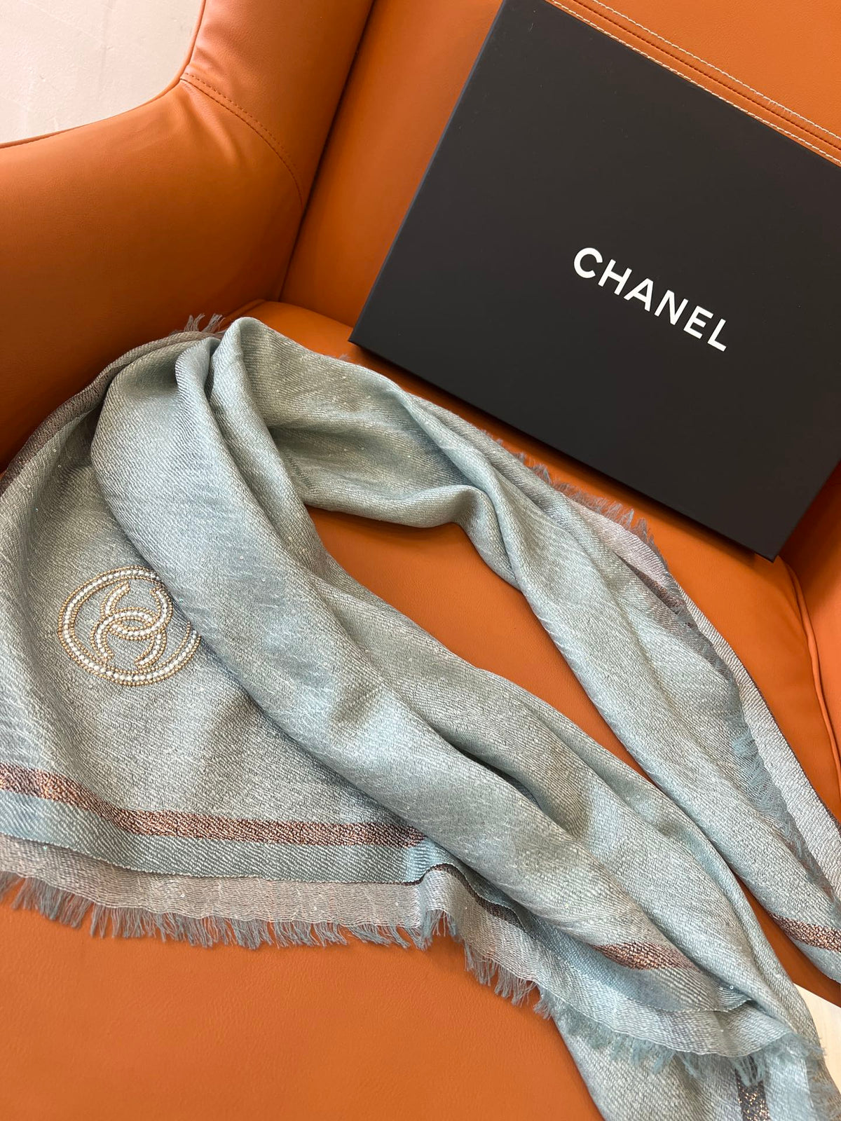CC Square Scarf 100 CM In Grey Blue Cashmere And Wool Mix Sequin Fabric 345993