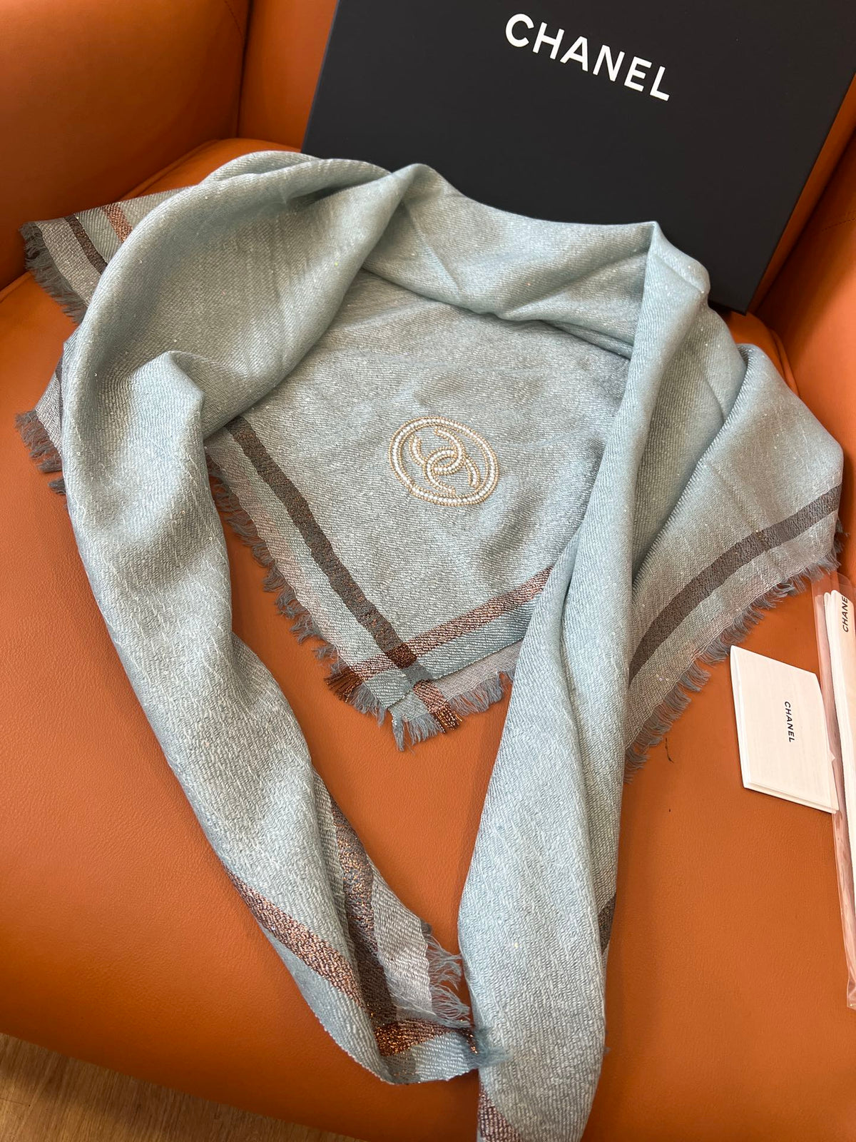 CC Square Scarf 100 CM In Grey Blue Cashmere And Wool Mix Sequin Fabric 345993