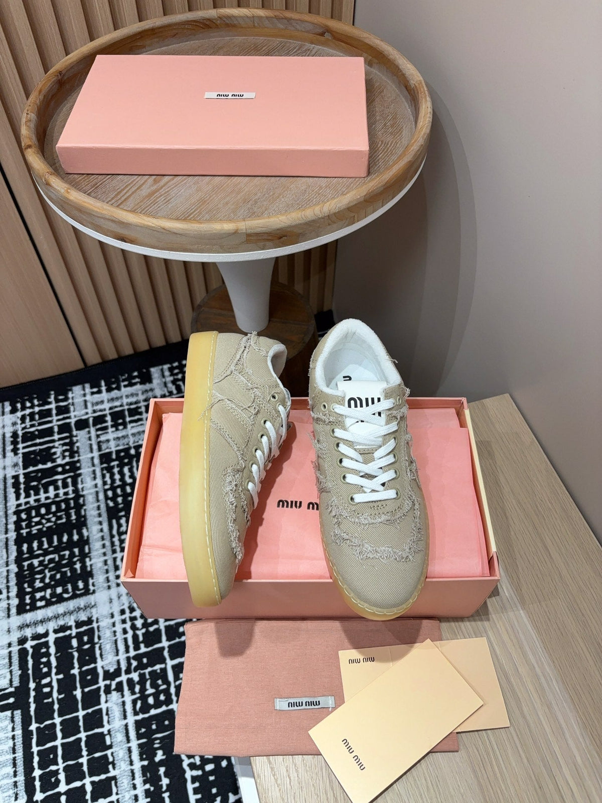 Miu Sneakers In Light Brown Fabric