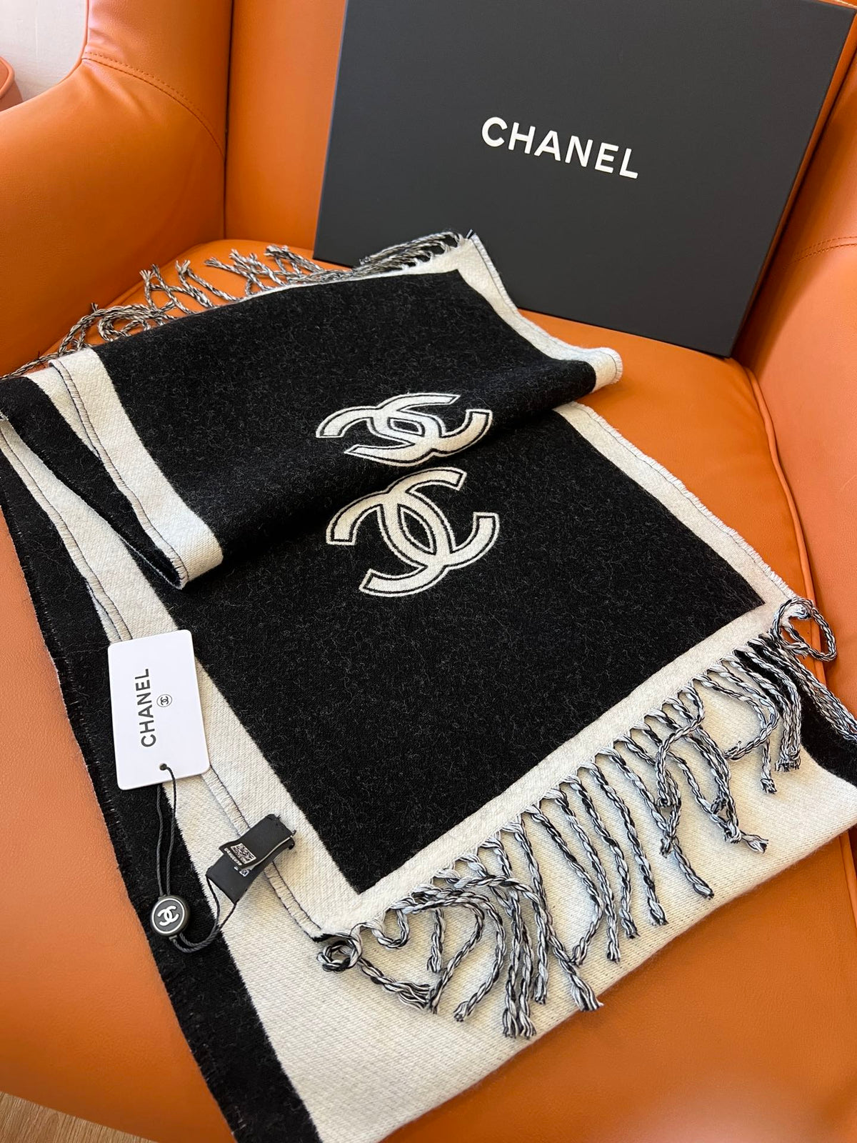 CC Scarf 184 CM In White Mix Black Wool Fleece 385533