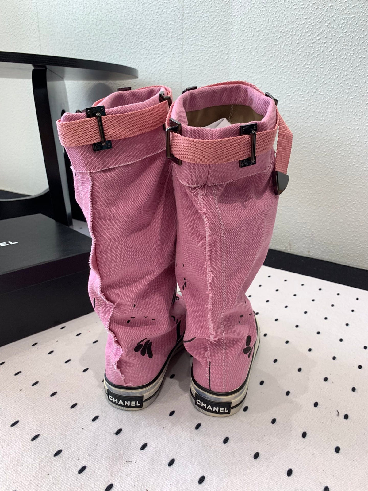 CC High-Top Canvas Boots Pink Black Denim Fabric 938048