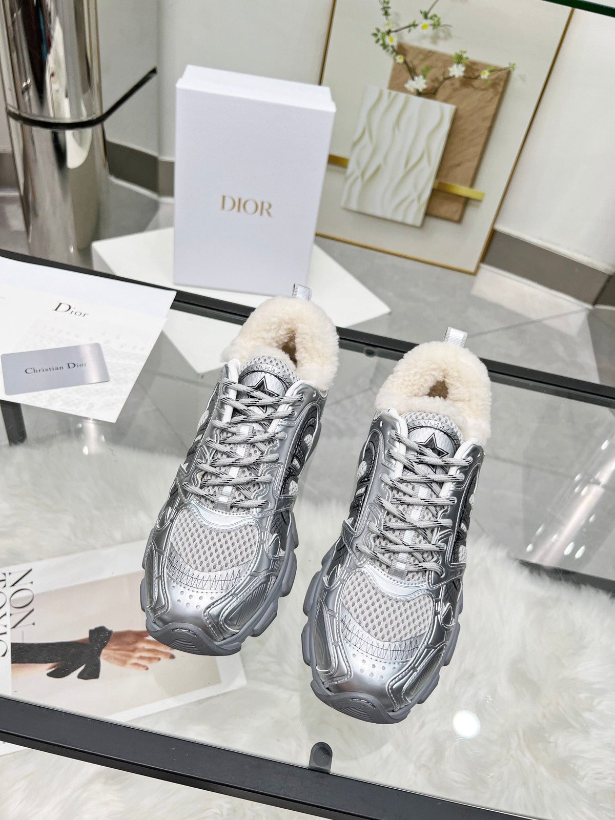 CD Chrono Sneaker Grey Wool Lining Mesh Fabric And Calfskin