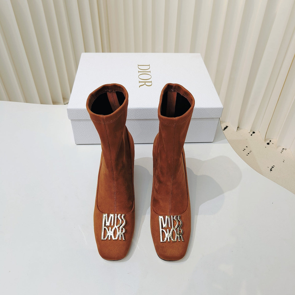 Miss Dior Ankle Boots 80mm Orange Brown Suede  111380