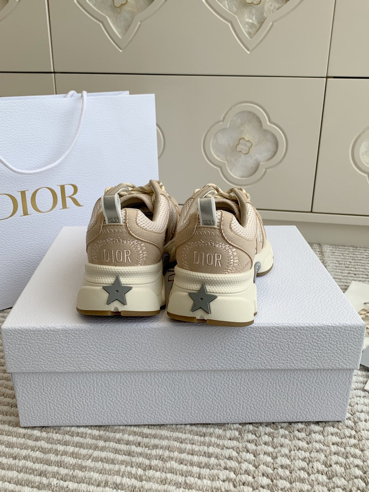 CD Chrono Sneaker In Light Brown And Ivory White Mesh Fabric And Suede 105379