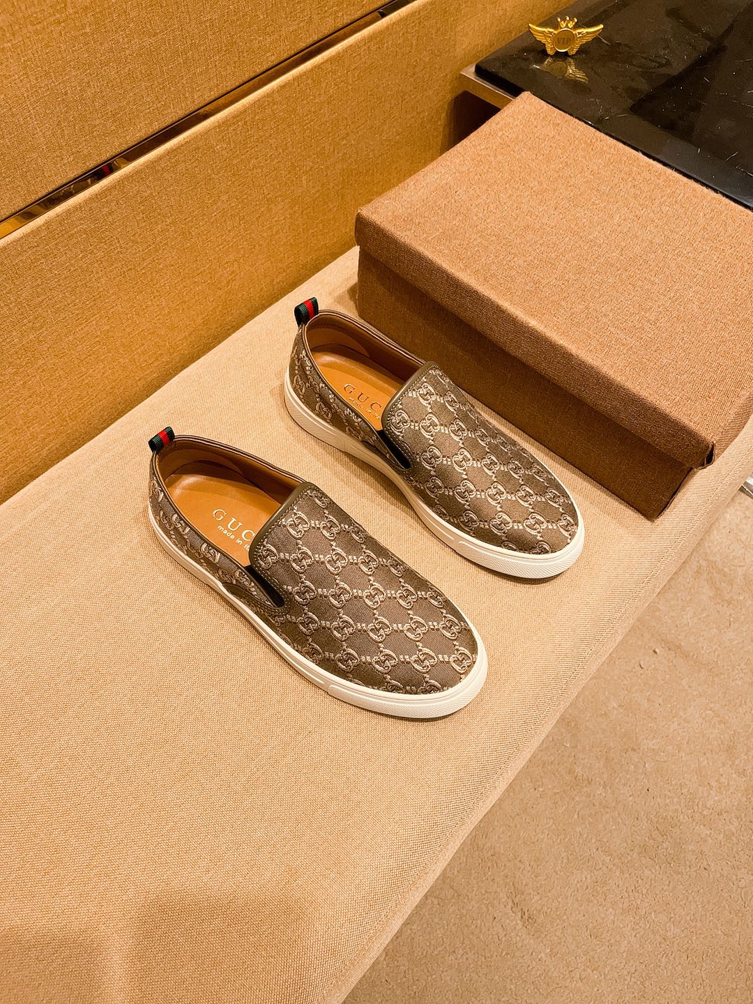 GG Men's Slip on Loafer Brown Fabric 477012