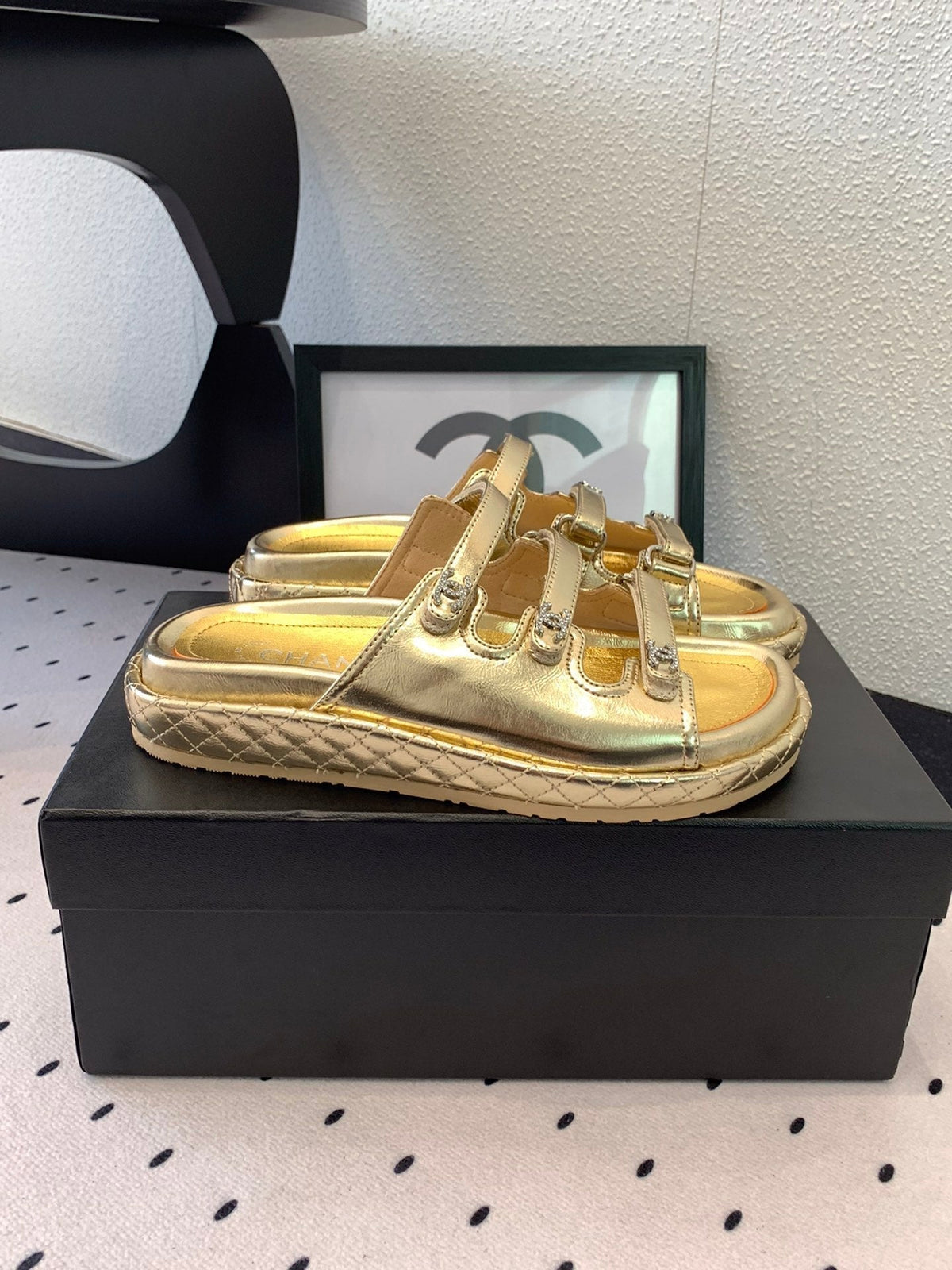 CC Slippers Gold Lambskin 146995