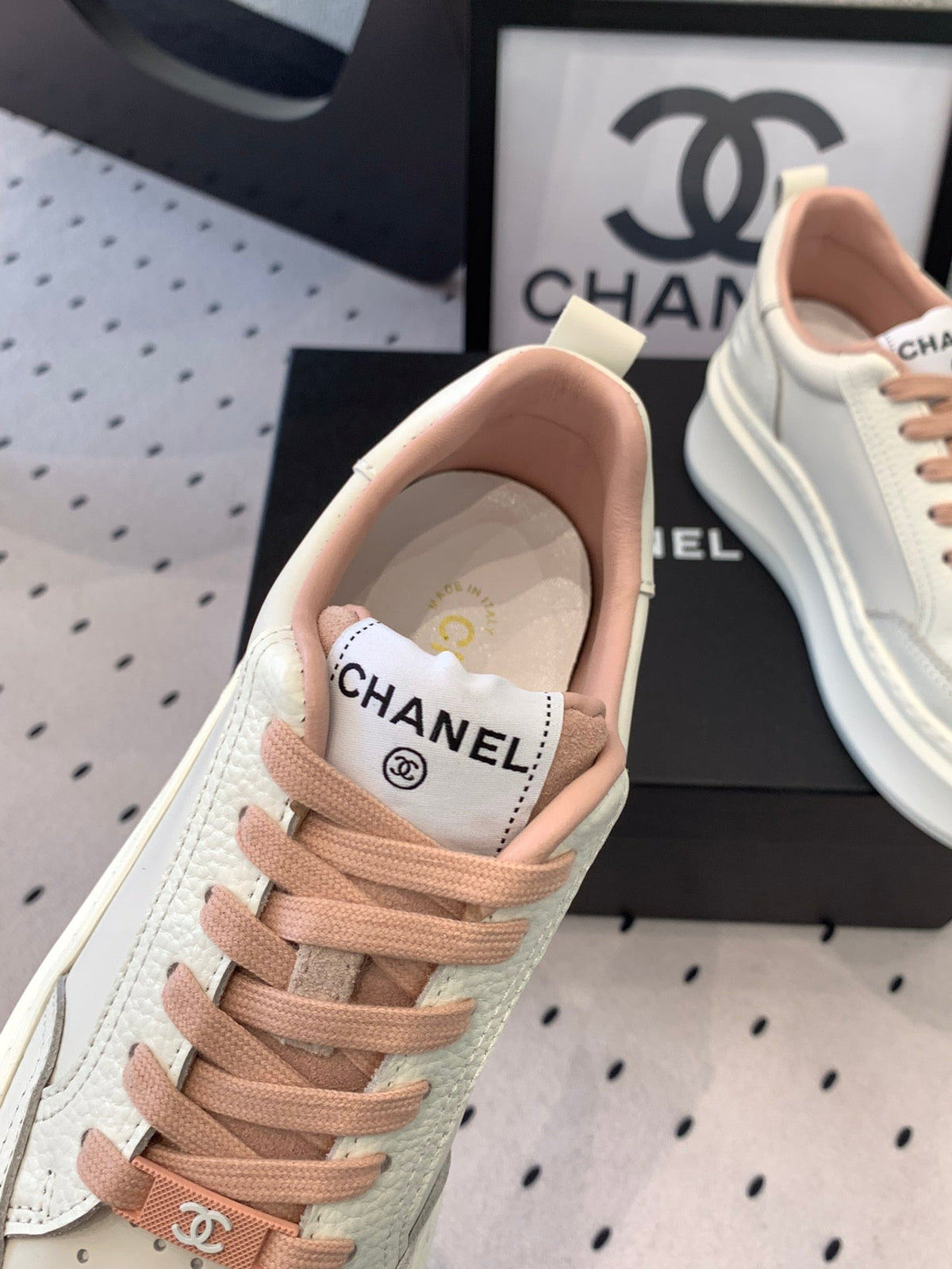CC Sneaker In White Mix Rose Pink Cowhide 147104