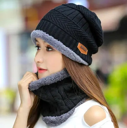 Knit Hat Female Winter ThickeningCap Warm Earmuffscap Head Outdoor Cycling Korean Version Of The Tide Collar Wool Hat hercurva