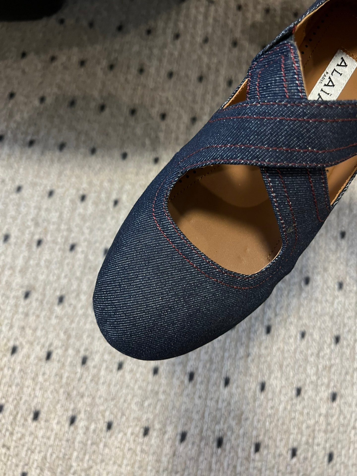 Alaia 25 Criss Cross With Stud Ballet Flats Denim Blue Sheepskin 303695