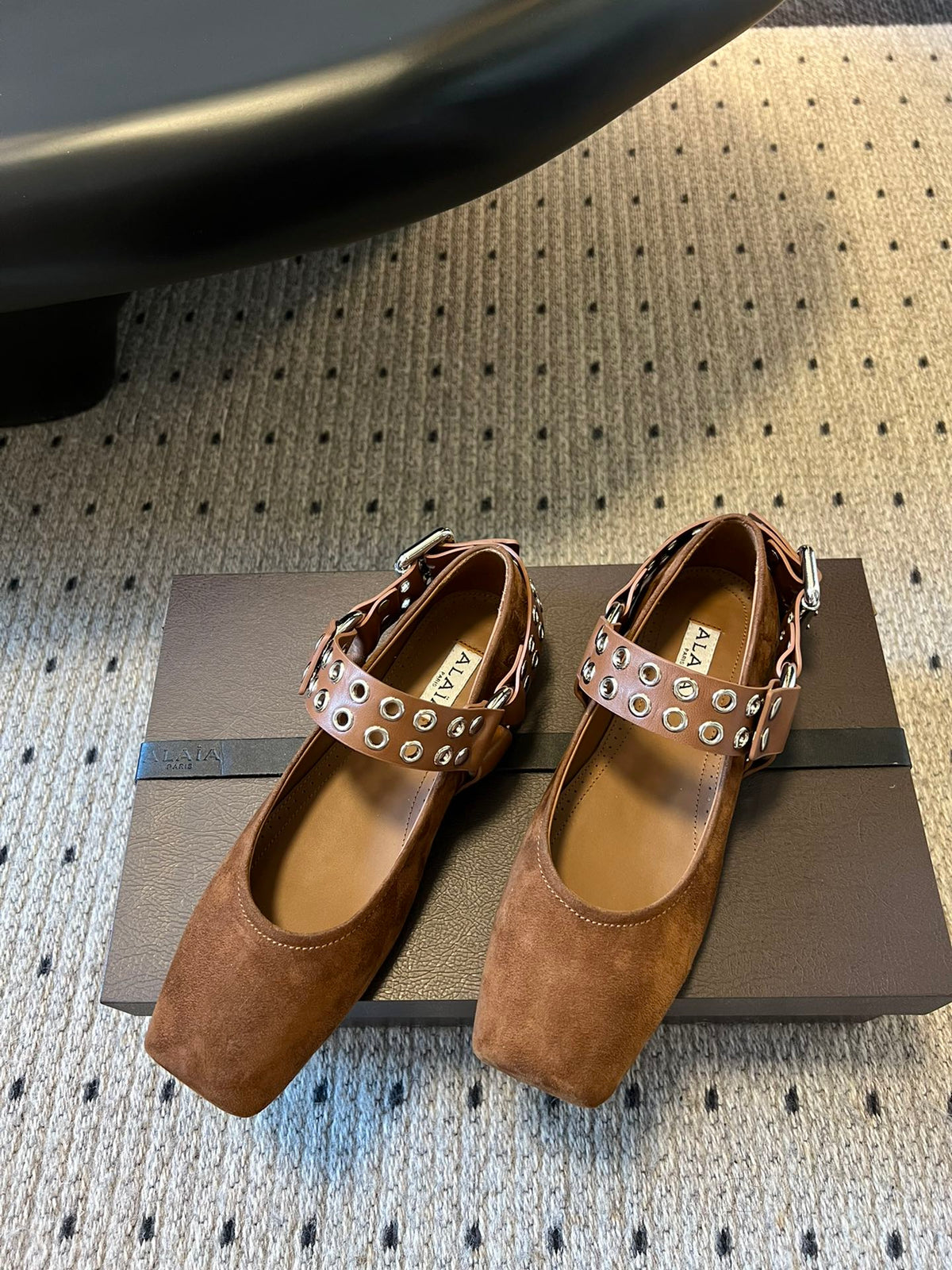 Alaia 25 Biker Ballet Flats Brown Chocolate  Suede 303730