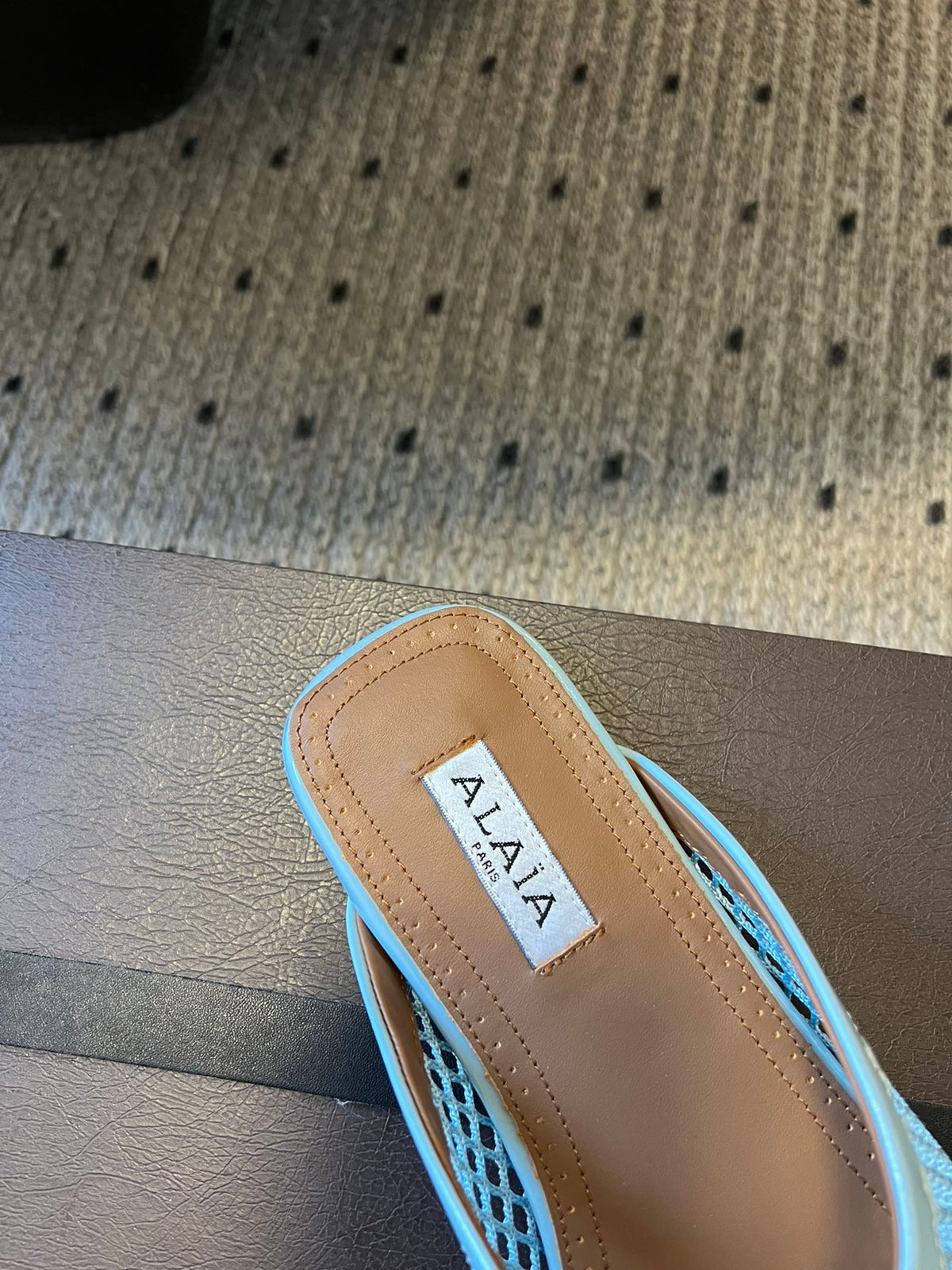 Alaia 25 Fishnet Flat Mules Lagoon Green Lampskin 303684