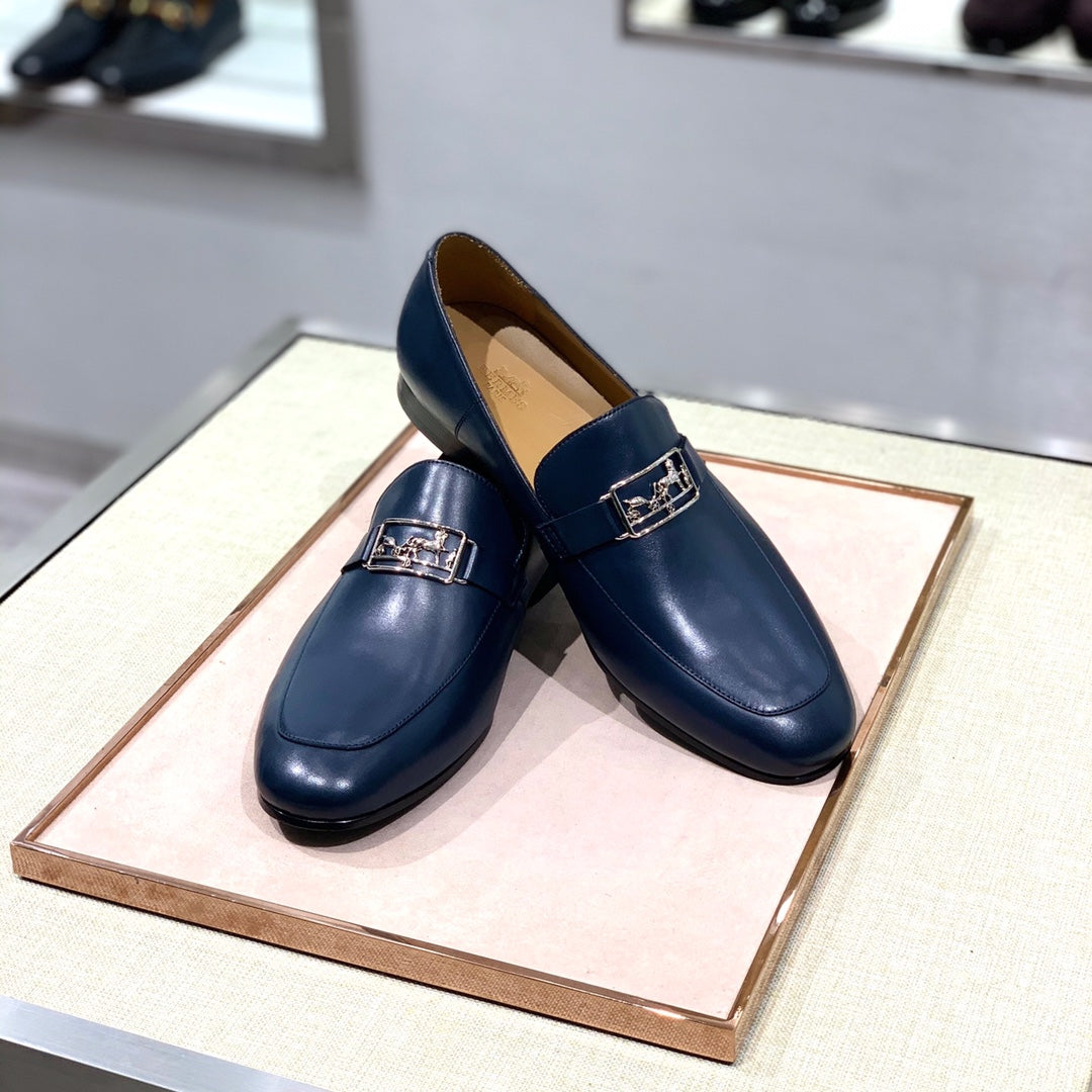 HM Men's Loafer Navy Blue Calfskin 539687
