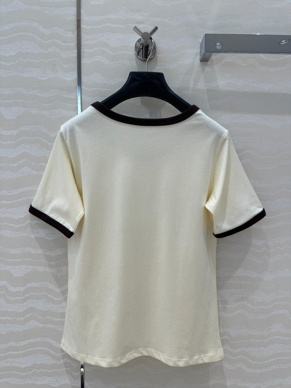 Celine 25 Arc de Triomphe Letter Short Sleeve T-shirt Cream mix Black Cotton