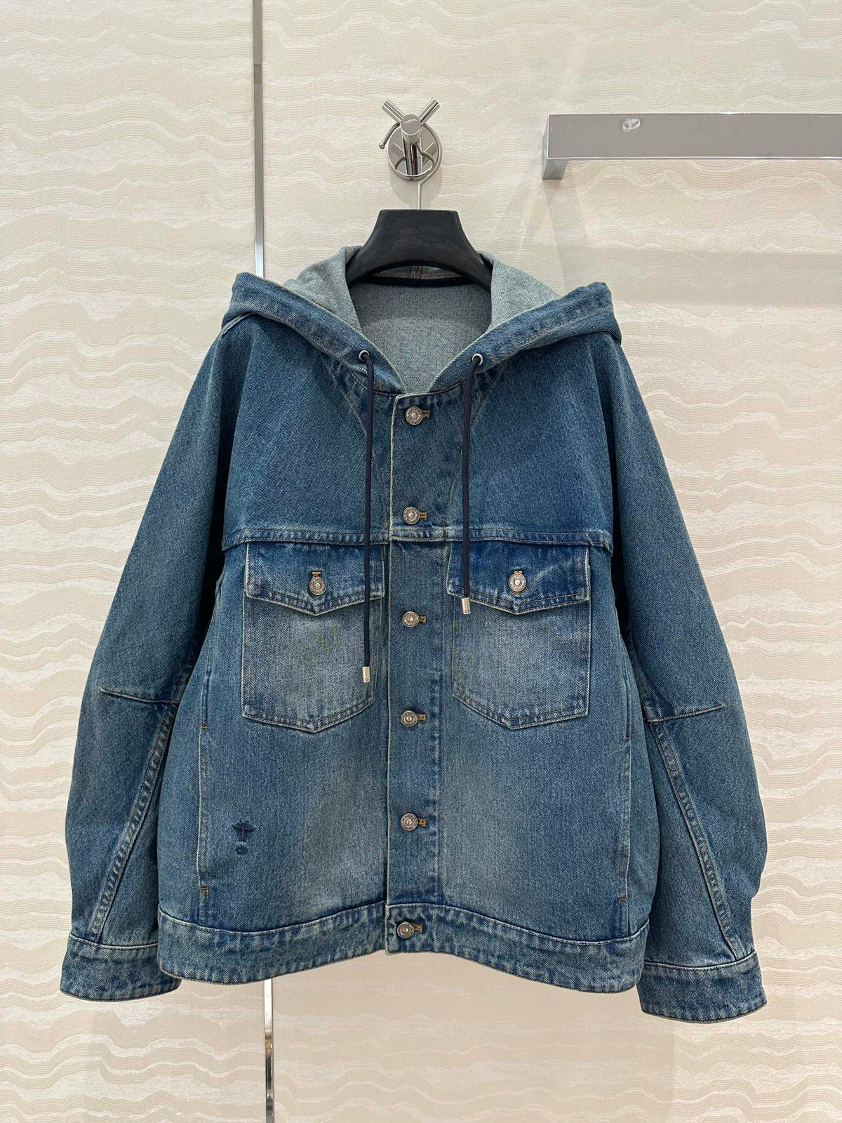 CD Ripped Straight Hooded Jacket Blue Cotton