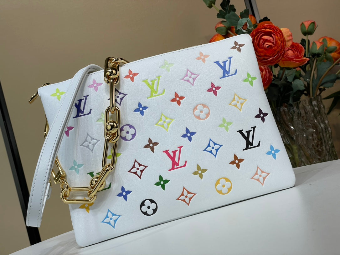 LV x TM Coussin BB 21cm White Multicolor Monogram-embossed Lambskin