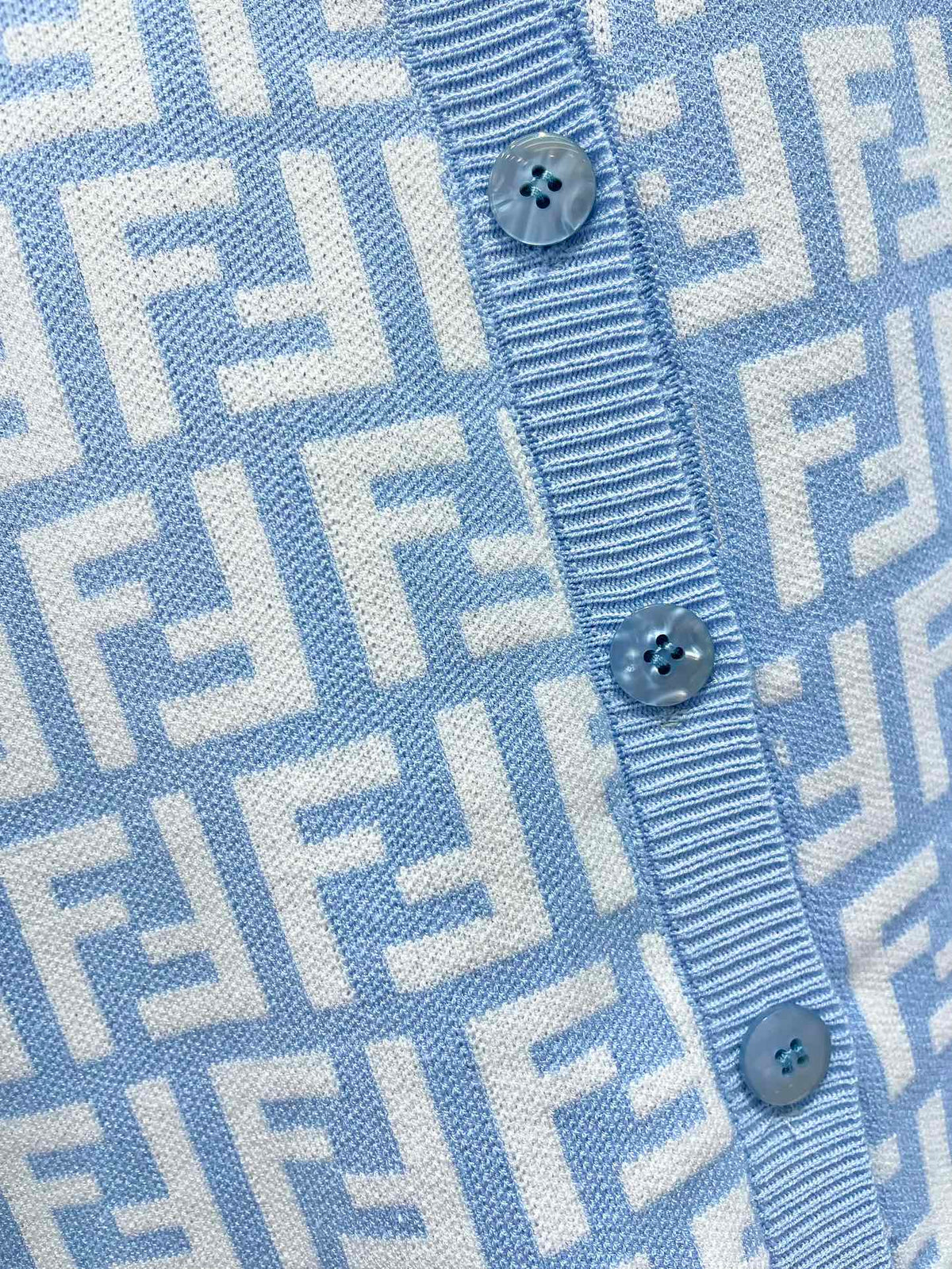Fendi Double f Letter Knitted Cardigan Blue Wool