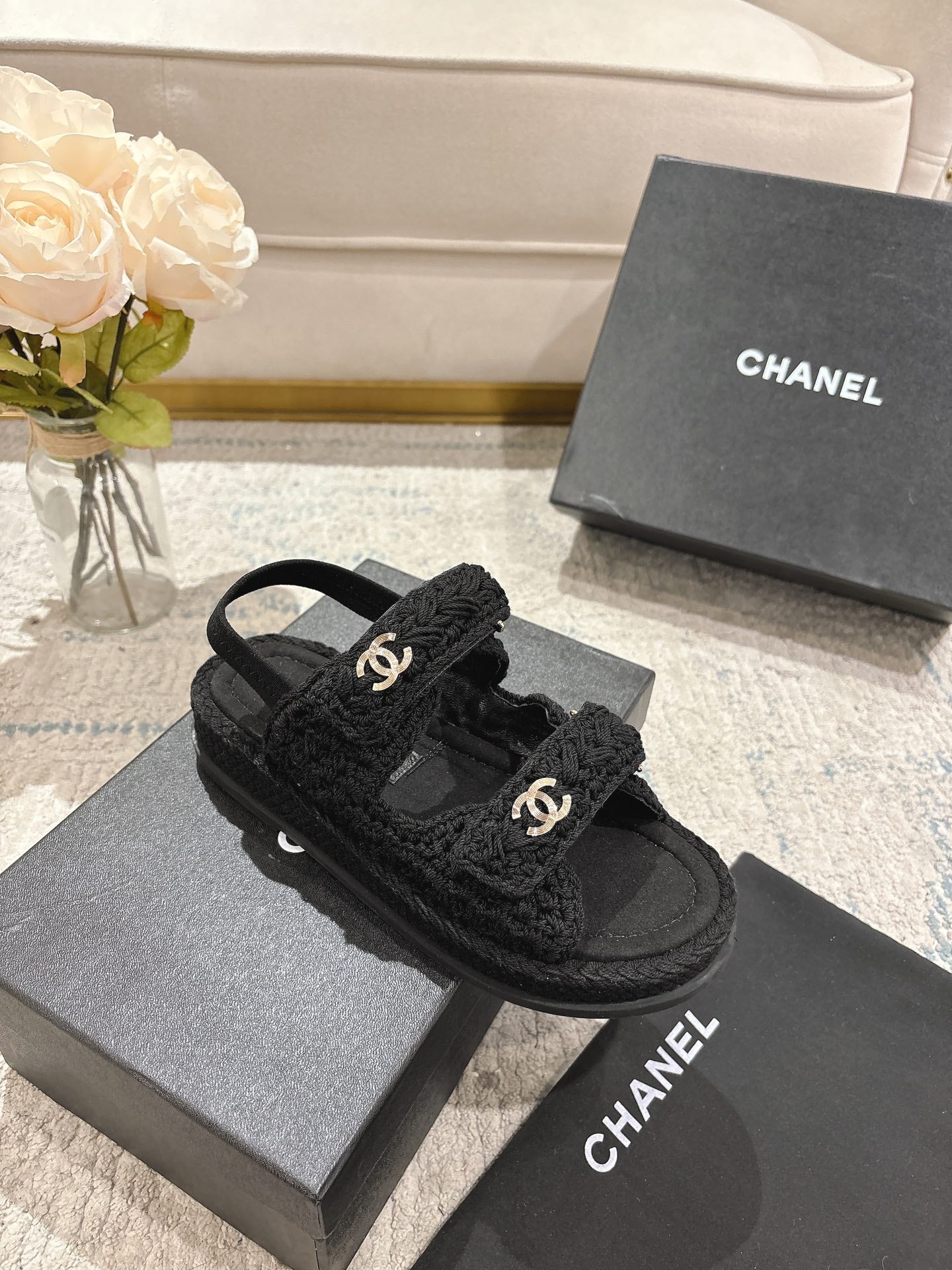CC 25S Dad Sandal Raffia Calfskin