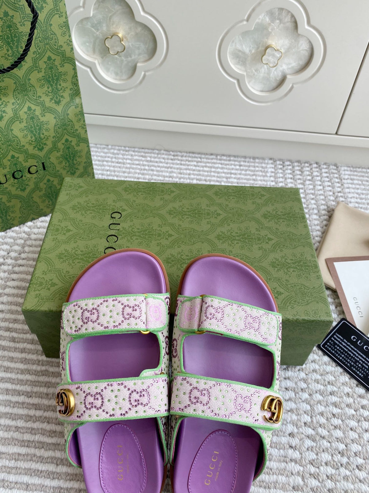 GC sandal with Double G Purple Canvas Sheepskin 291018