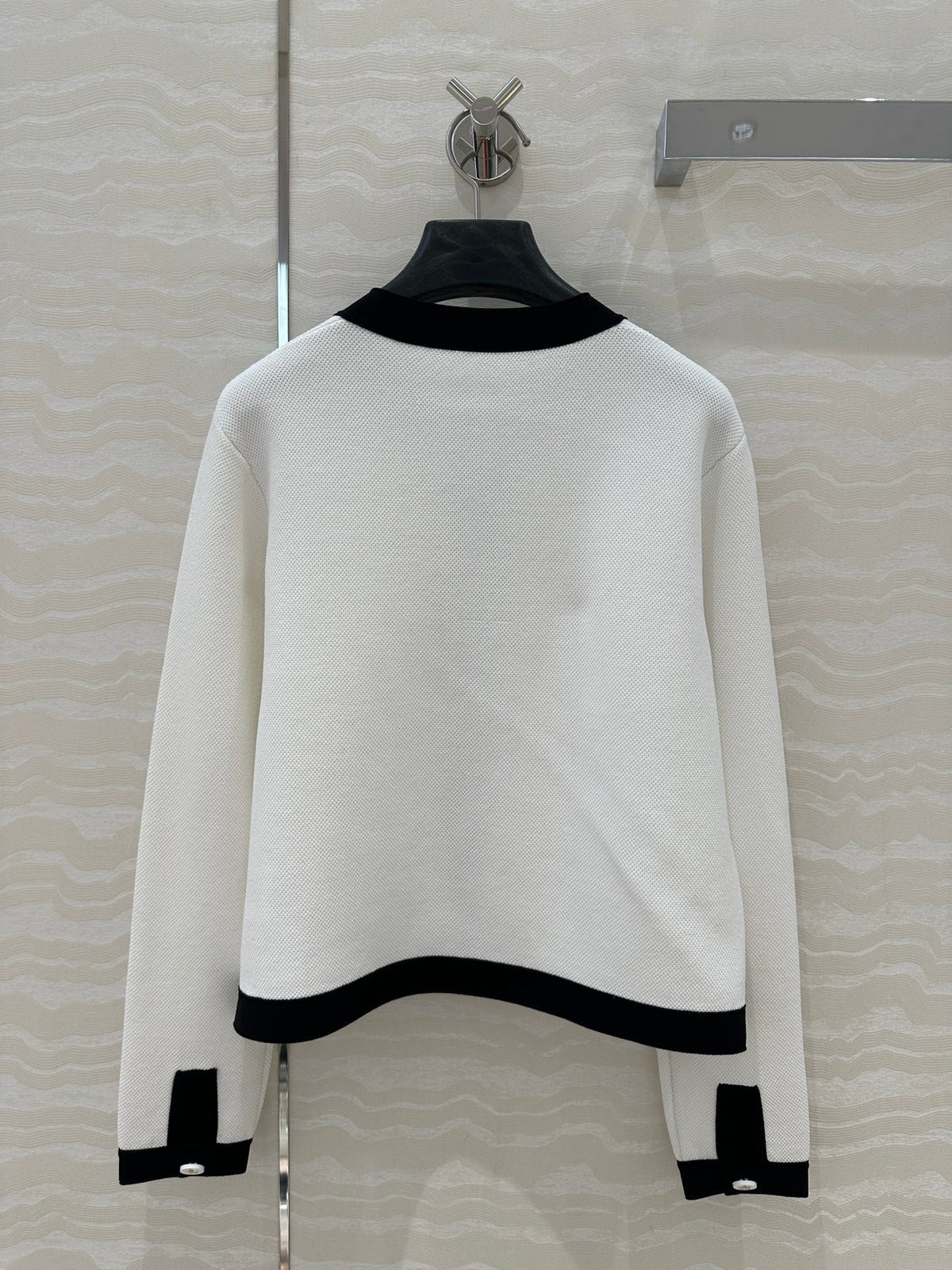 CD Round Neck Cardigan Jacket White Wool Cotton