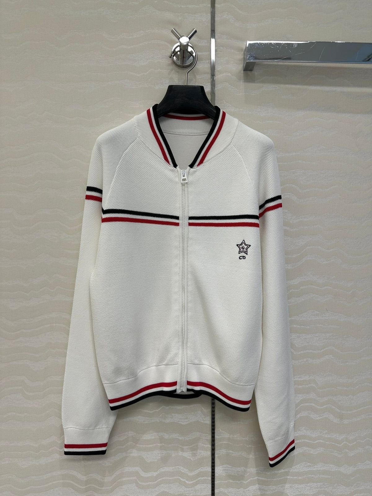 CD Knitted Zipper Jacket White Rayon Polyester