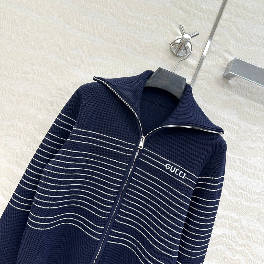 Gucci Knitted Zipper Jacket Dark Blue Viscose