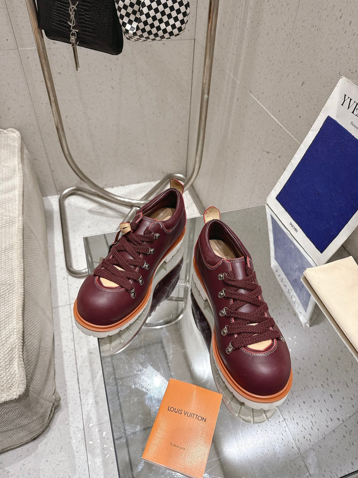 LV Pharrell and Nigo Hiking Shoes  Burgundy Sheepskin 383739