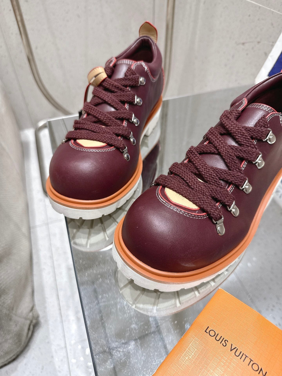 LV Pharrell and Nigo Hiking Shoes  Burgundy Sheepskin 383739