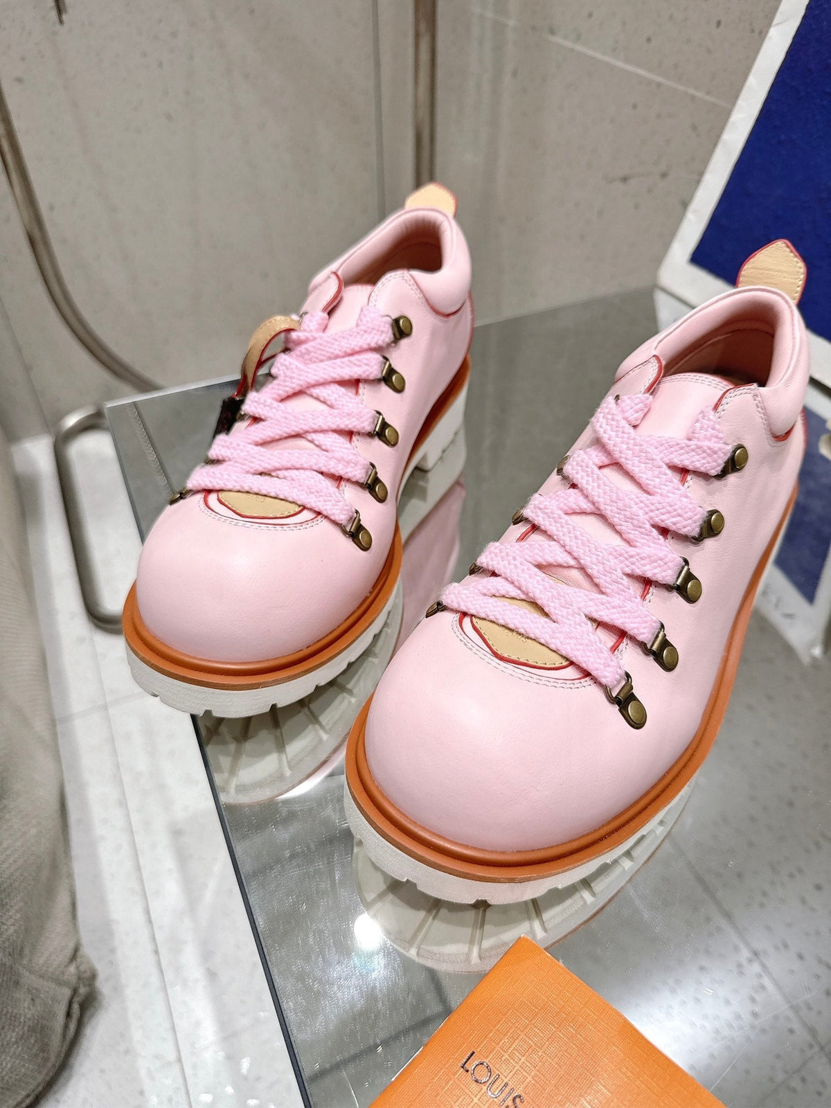 LV Pharrell and Nigo Hiking Shoes Pink Sheepskin 383742