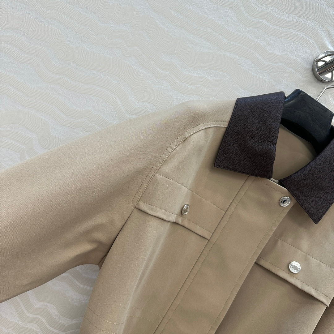 HM 25 Jacket Light Brown Fabric Mixed With Leather 02654