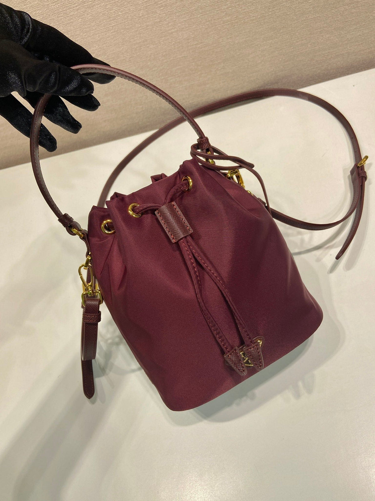 PRA bucket bag 19 burgundy nylon fabric  280831
