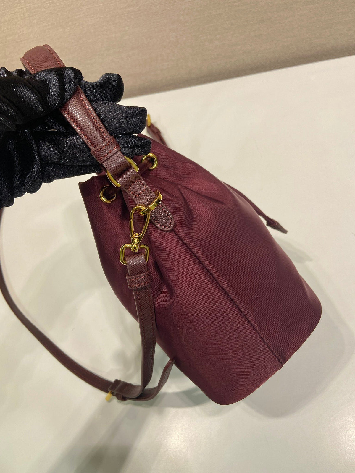 PRA bucket bag 19 burgundy nylon fabric  280831