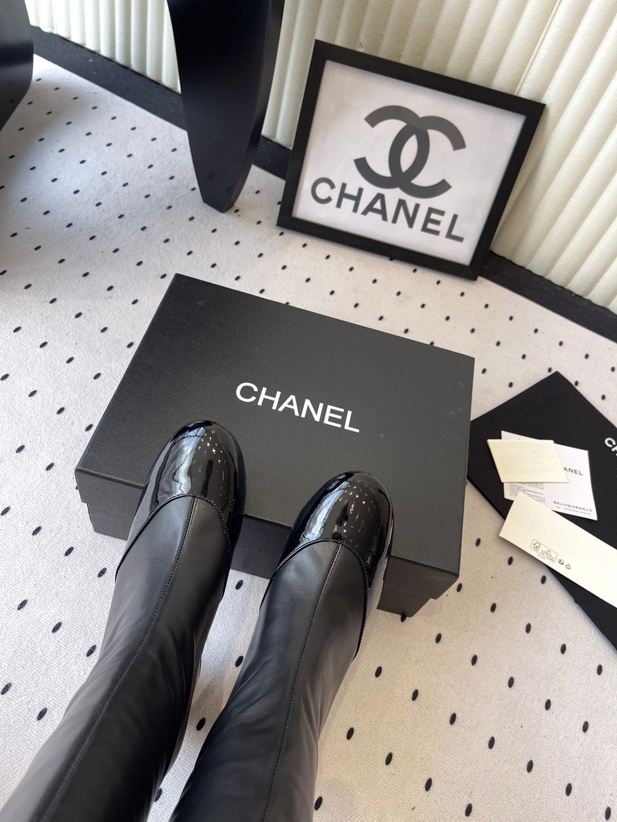 CC 25 Bow Elastic Boot Black Lambskin 514029
