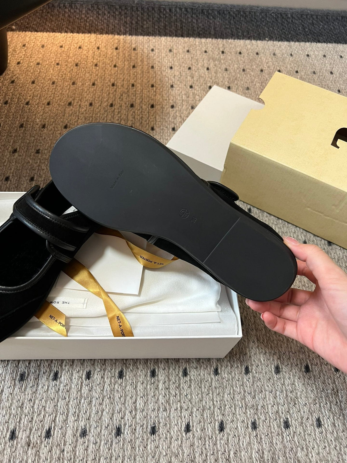 The Row 2025 Ballet Flat Black Suede Wool 561592