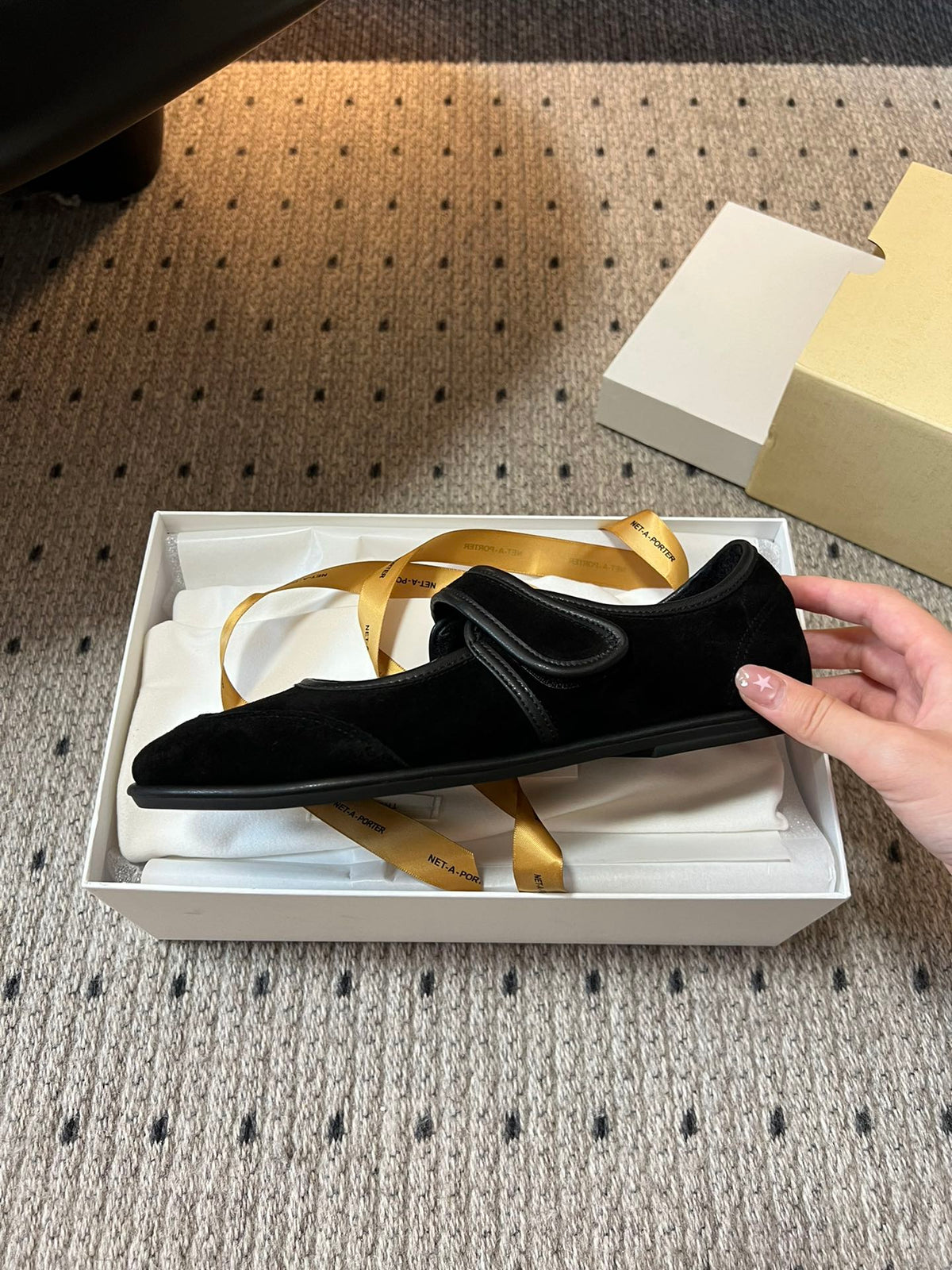 The Row 2025 Ballet Flat Black Suede Wool 561592
