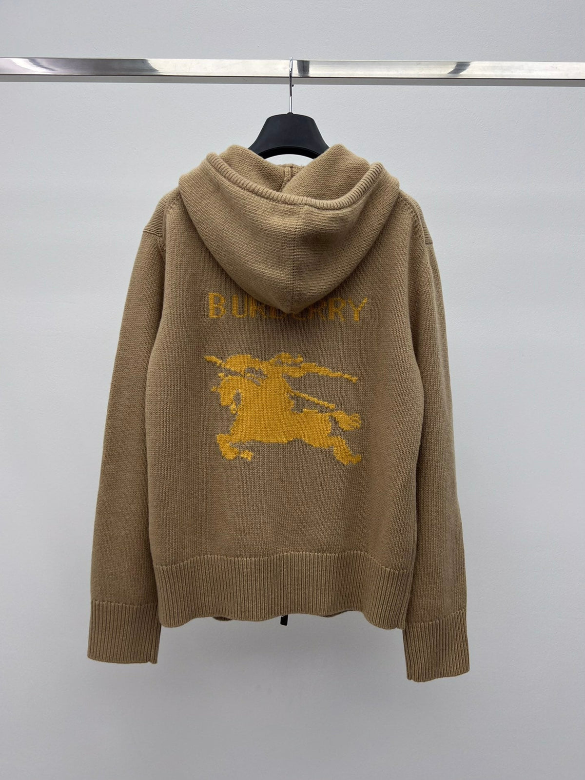 Burberry 25 Zipper-Up Hooded Knit Cardigan Beige Wool Cashmere