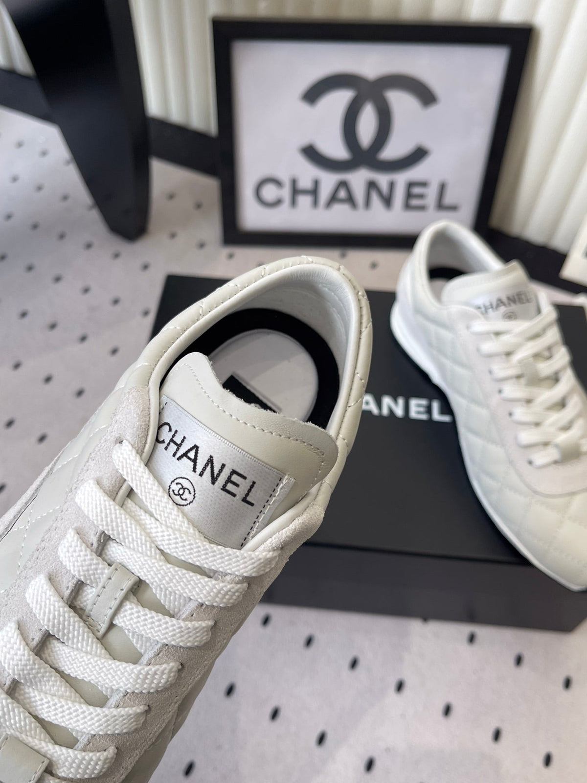 Chanel 2025 Quilted Sneaker White Suede Lambskin 554520