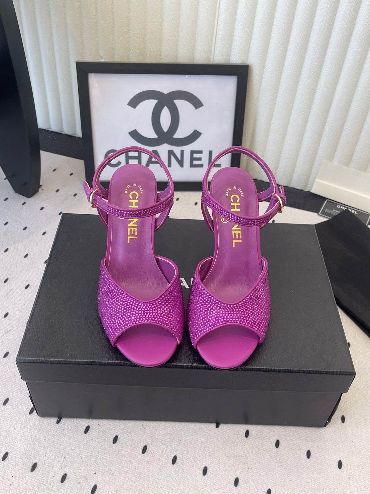 CC 26 Rhinestone Sandal 75mm Purple Lambskin 611733