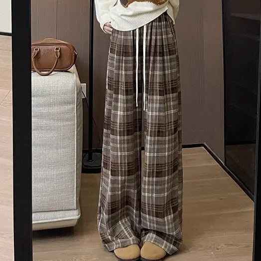 Plaid High Waist Drooping Baggy Pants hercurva