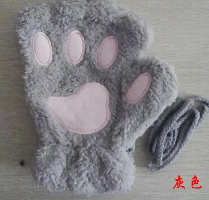 Winter Lovely Half Cover Paw Bear Cat Claw Gloves Short Finger hercurva