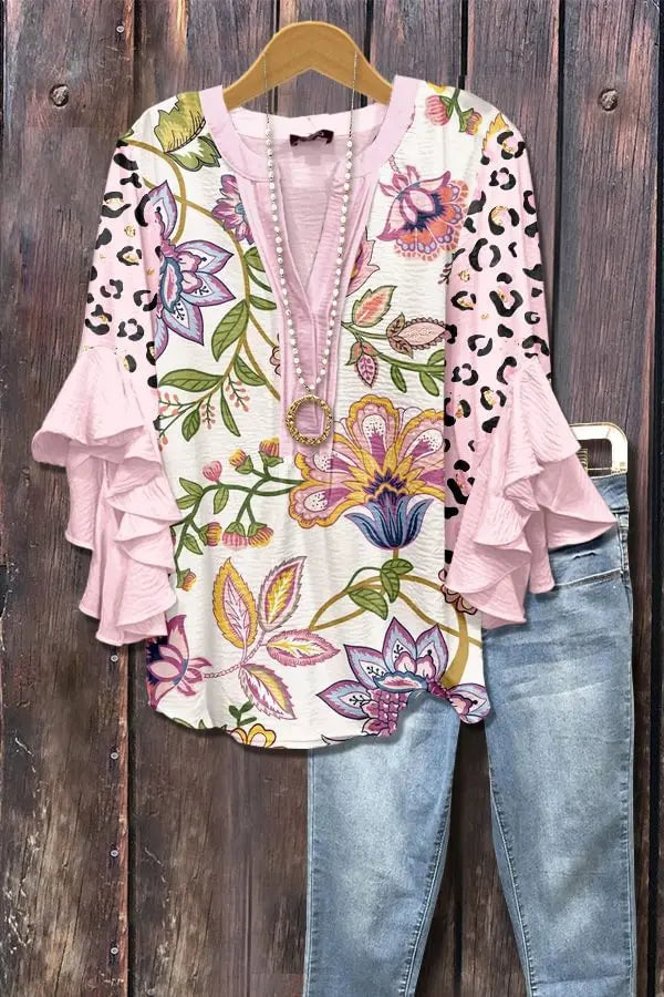 Casual Top With A Creative Floral Print And Digital Printing hercurva