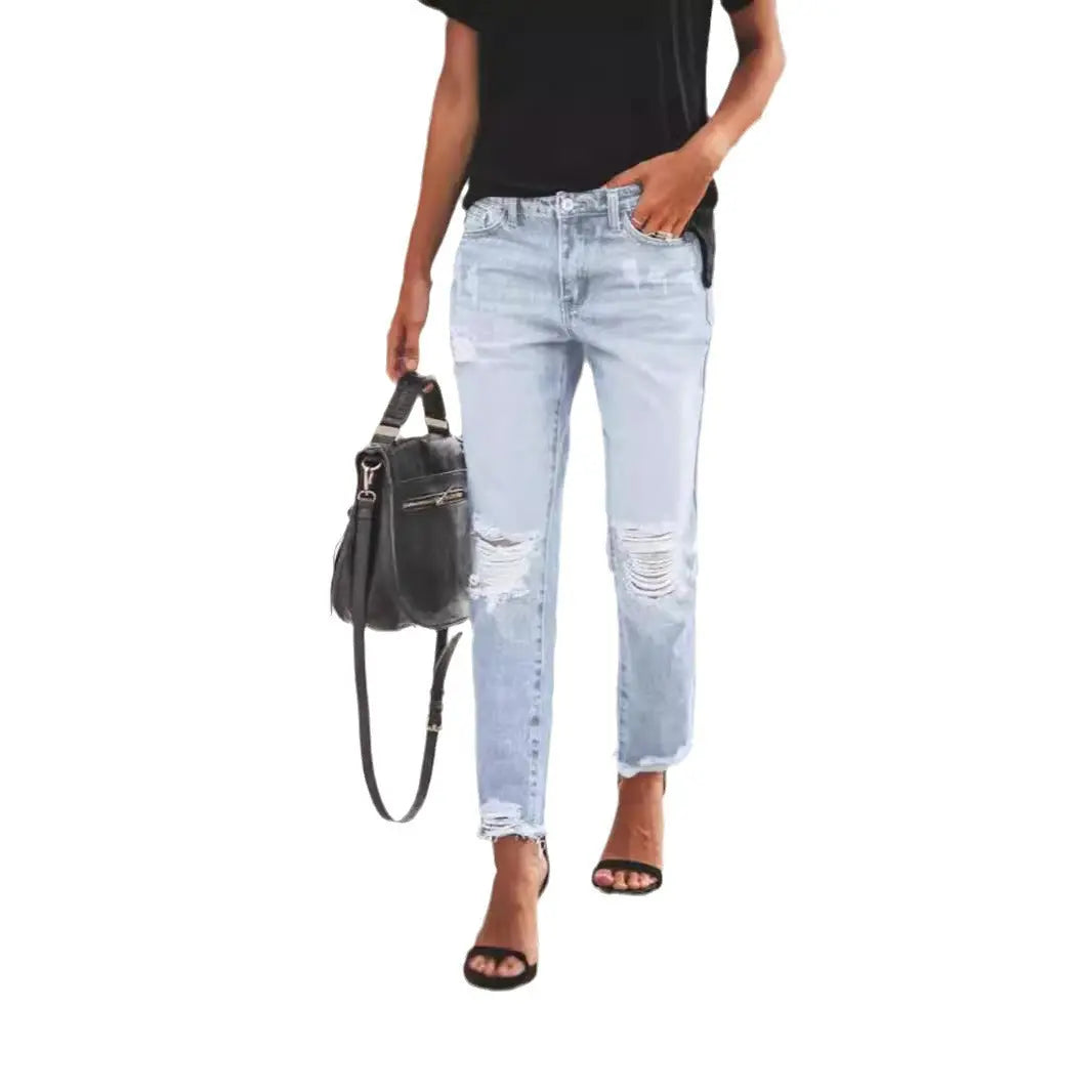 Women's Ripped Non-elastic Retro Fashion Jeans hercurva
