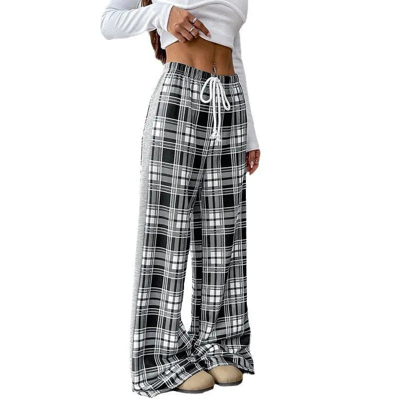 Casual Plaid Stitching Wide-leg Pants For Women hercurva