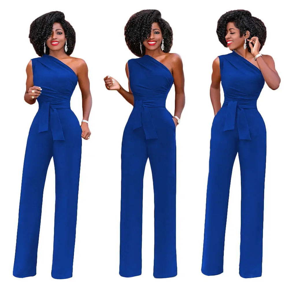 Solid color slant collar button up Jumpsuit hercurva